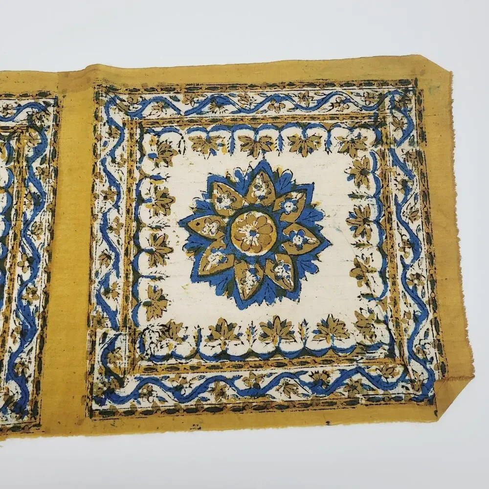 Vintage Turkish Yellow Mandala Flower Fabric Panel Set 4 Connected Turkey Made